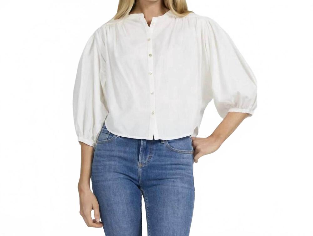 NEW DEAR JOHN DENIM button down collarless top in white